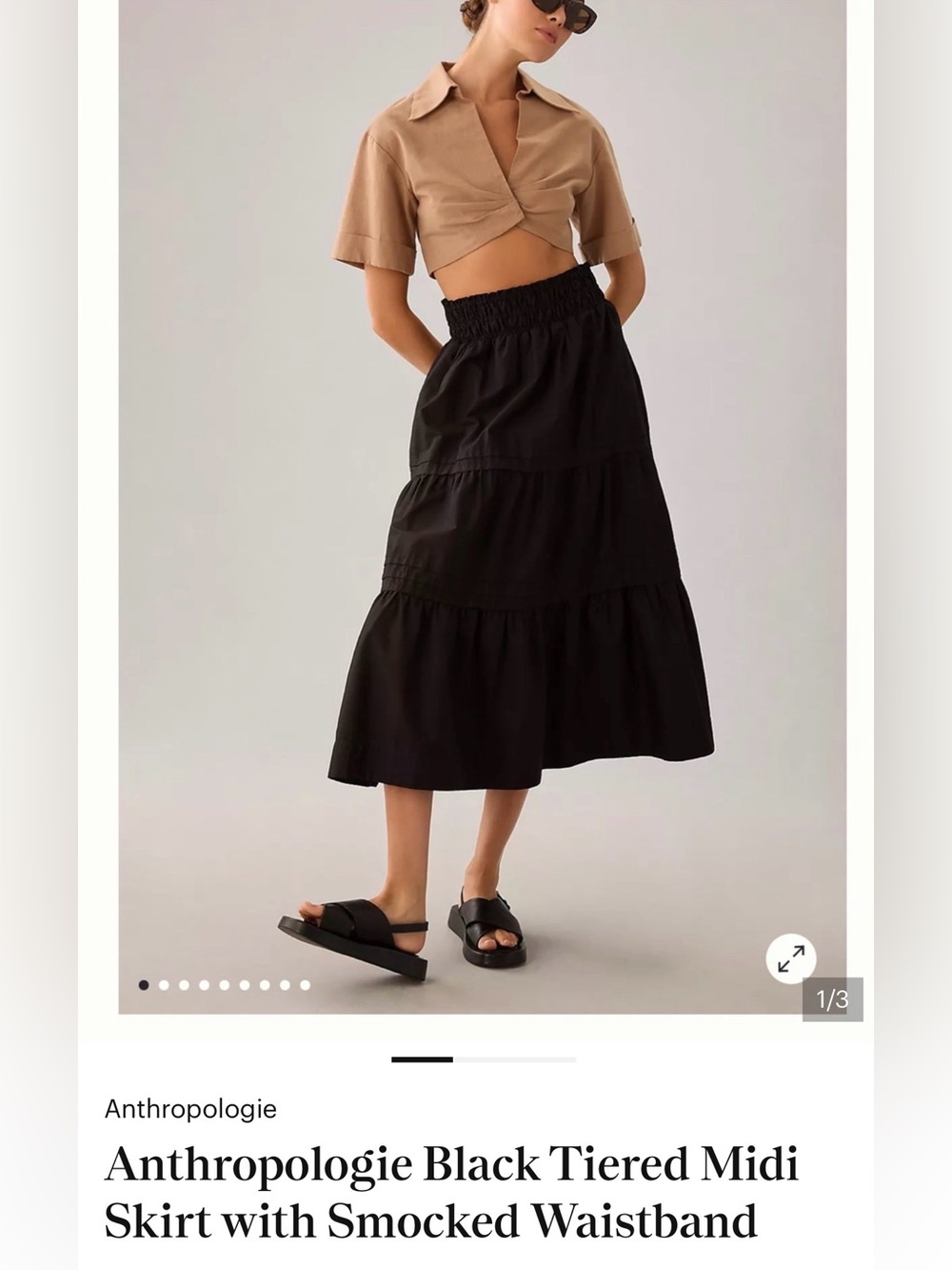 Anthropologie Black Tiered Midi Skirt with Smocked Waistband